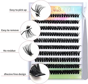 MUNSKT SelfAdhesive Eyelashes with Tweezers 200Pcs 60D Curl Mix 916mm Cluster Lashes DIY Eyelash Roots Come with Adhesive No Glue Needed Soft Natural False Eyelashes - Image 3
