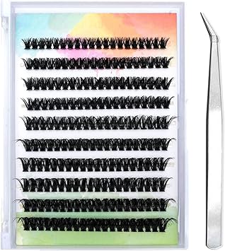 MUNSKT SelfAdhesive Eyelashes with Tweezers 200Pcs 60D Curl Mix 916mm Cluster Lashes DIY Eyelash Roots Come with Adhesive No Glue Needed Soft Natural False Eyelashes - Image 1