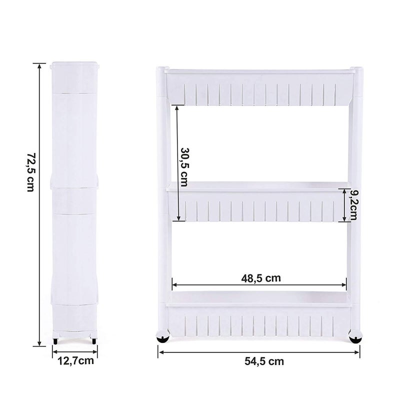 VISHVA VISHVA 3 Layer Slide Storage Organizer Slim Rack With Wheels For Easy Movement Unbreakable Plastic White  - Image 3