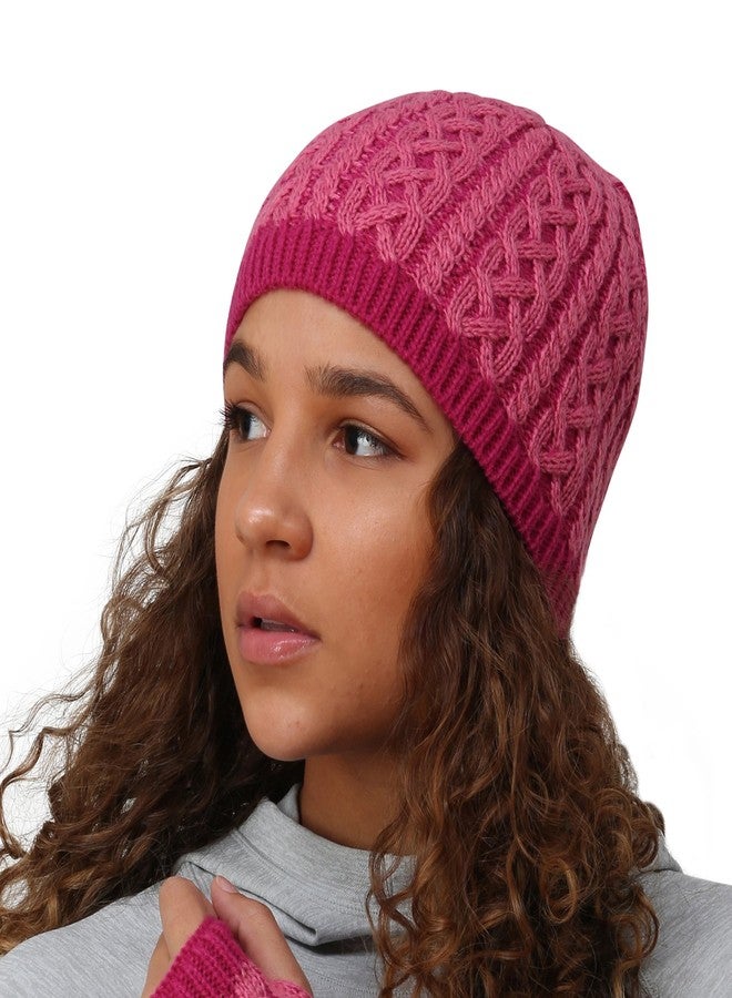 TrailHeads Cable Knit Women's Winter Beanie - Light Rose/Raspberry - Image 2