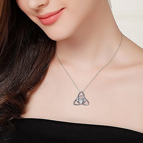 FLYOW 925 Sterling Silver Good Luck Irish Claddagh Celtic Knot Love Heart Pendant Necklace for Women Ladies Birthday Graduation Christmas, 18 Inch Rolo Chain - Image 2