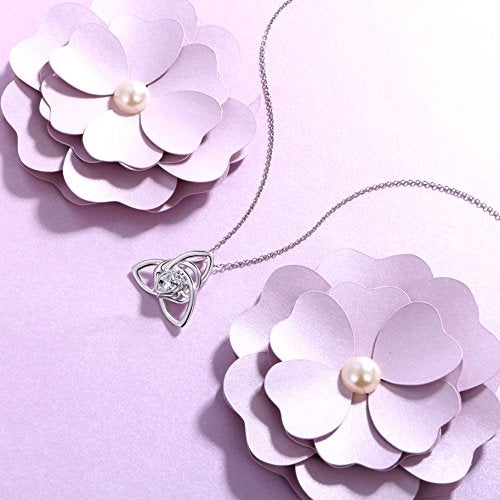 FLYOW 925 Sterling Silver Good Luck Irish Claddagh Celtic Knot Love Heart Pendant Necklace for Women Ladies Birthday Graduation Christmas, 18 Inch Rolo Chain - Image 3