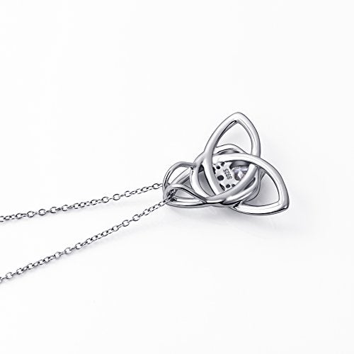 FLYOW 925 Sterling Silver Good Luck Irish Claddagh Celtic Knot Love Heart Pendant Necklace for Women Ladies Birthday Graduation Christmas, 18 Inch Rolo Chain - Image 5