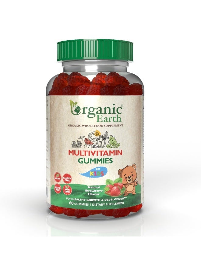 Organic Earth Multivitamins Gummies For Kids| Natural Strawberry Flavour | For Healthy Growth & Development | Gluten Free, Vegan, 60 Gummies - Image 1