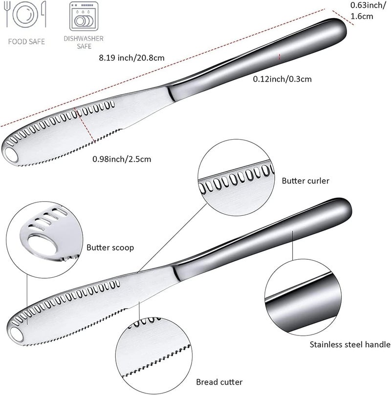 Aerbee 2pcs Stainless Steel Butter Spreader, 3 in 1 Butter Grater Curler Slicer, Multi-Function Butter Spreader and Grater with Serrated Edge for Cutting and Spreading Butter Cheese Jam - Image 2