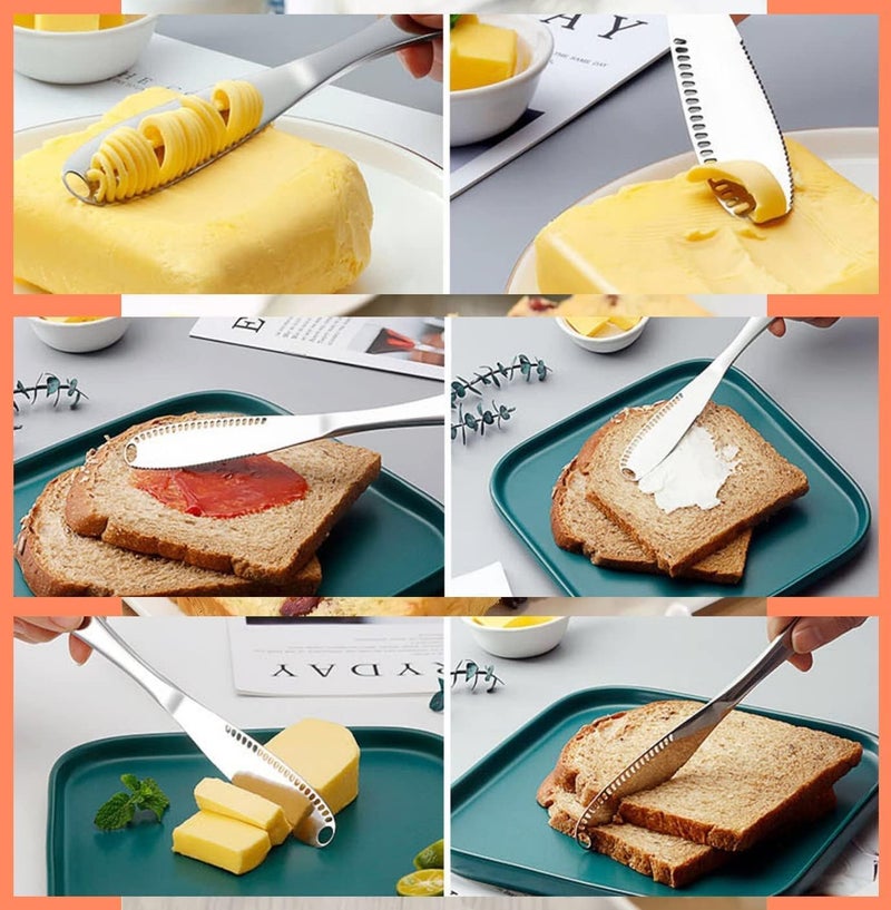 Aerbee 2pcs Stainless Steel Butter Spreader, 3 in 1 Butter Grater Curler Slicer, Multi-Function Butter Spreader and Grater with Serrated Edge for Cutting and Spreading Butter Cheese Jam - Image 5
