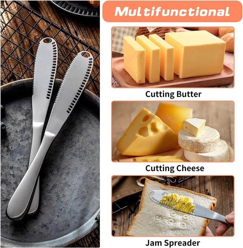 Aerbee 2pcs Stainless Steel Butter Spreader, 3 in 1 Butter Grater Curler Slicer, Multi-Function Butter Spreader and Grater with Serrated Edge for Cutting and Spreading Butter Cheese Jam - Image 3