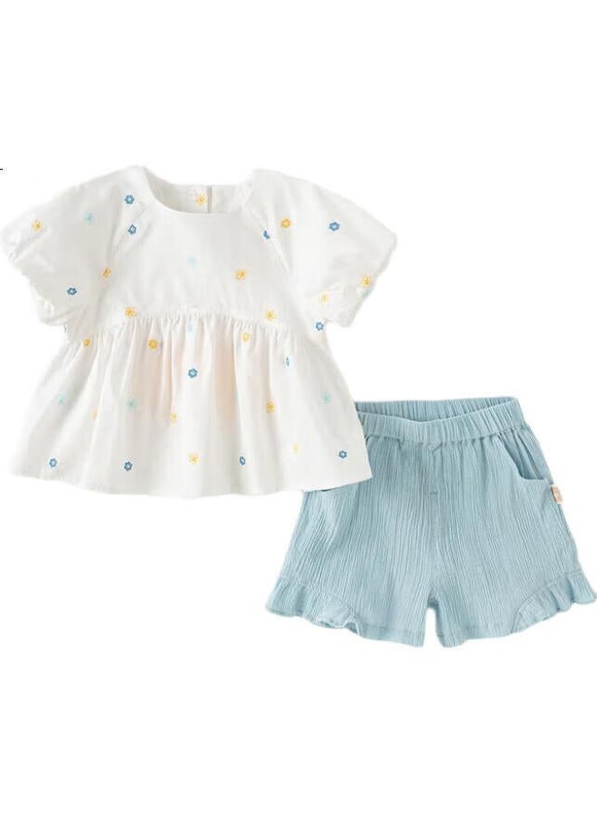 Dave & Bella Davebella Girls' Shorts Set, Baby Short-Sleeve Top And Pants Two-Piece Set, Summer Children'S Clothing - Image 2