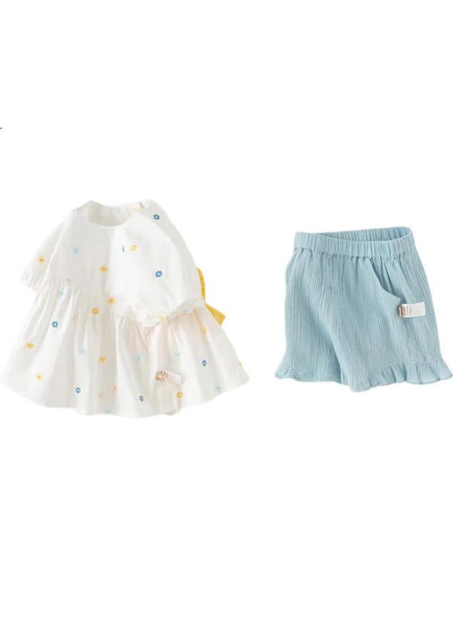 Dave & Bella Davebella Girls' Shorts Set, Baby Short-Sleeve Top And Pants Two-Piece Set, Summer Children'S Clothing - Image 3