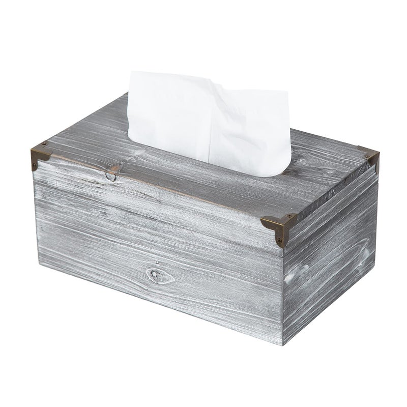 Distressed Wooden Rustic Tissue Box Holder Tissue Box Cover Napkin Dispenser for Bathroom Living Room Dining Room Bedroom Toilet Grey White