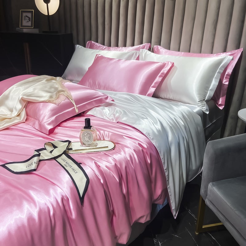 Light Luxury Bed Washed Silk Four-Piece Ice Silk Bed Sheet Quilt Cover Tencel Satin Silky Bedding - Image 1