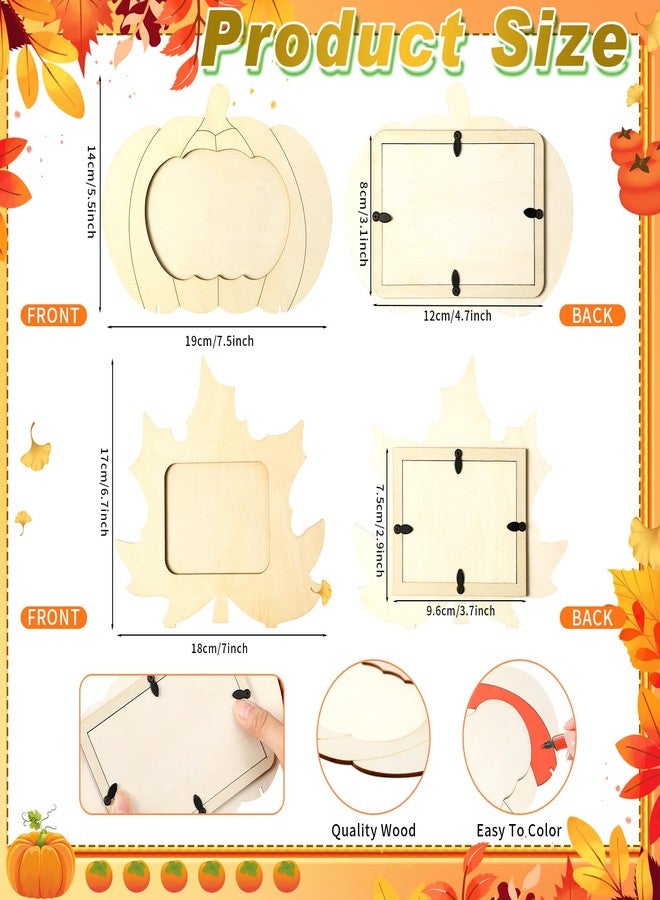Geelin 24 Pack Fall DIY Picture Frame Craft Kits Wooden Pumpkin Maple Photo Frames Bulk Thanksgiving Autumn Craft Kit for Boys Girls Home Classroom Thanksgiving Day Crafts Game Activities Gifts - Image 3