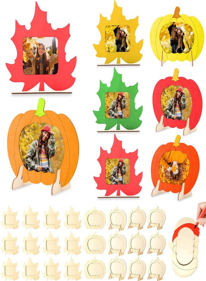 Geelin 24 Pack Fall DIY Picture Frame Craft Kits Wooden Pumpkin Maple Photo Frames Bulk Thanksgiving Autumn Craft Kit for Boys Girls Home Classroom Thanksgiving Day Crafts Game Activities Gifts - Image 1