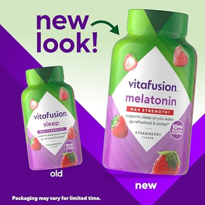 vitafusion Max Strength 10 mg Melatonin Gummies, Strawberry Flavored, Adult Melatonin Gummy Vitamin Supplement, 100 Count, 50 Day Supply - Image 2