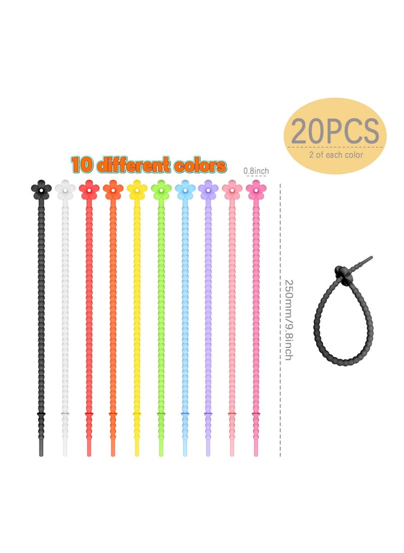SYOSI Cable Ties Silicone Zip Ties  Reusable Cable Management Organizer Straps  for Keychain Bracelets Clothing Accessories Handmade Lanyards Bundling and Fastening Cable 20 PCS  - Image 2