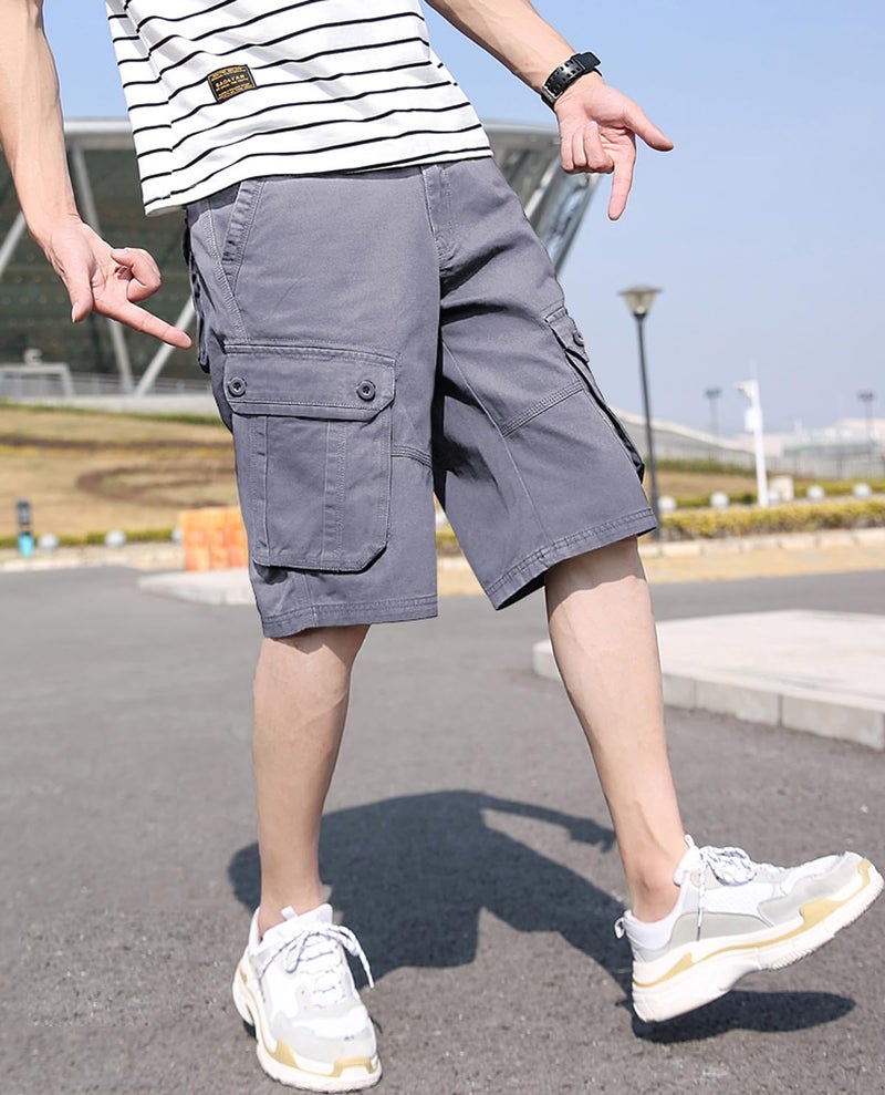 Basoteeuo Mens Cargo Shorts Casual Lightweight with Multi Pockets Summer Outdoor Shorts Grey Size 30 - Image 3
