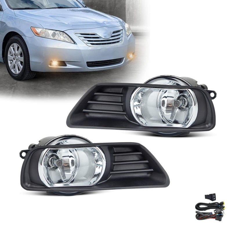SPIEGEER Fog Lights Assembly for 2007 2008 2009 Toyota Camry Fog Lamps Replacement Kits with Switch Wiring H11 12V 55W Halogen Bulbs Clear Lens