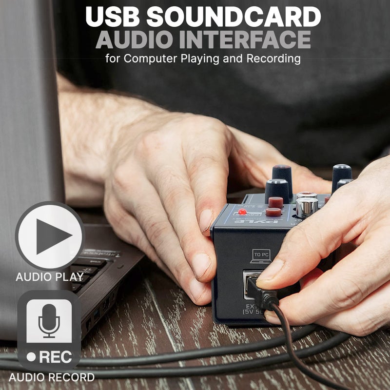 Pyle Professional Wireless DJ Audio Mixer- 3-Channel Bluetooth DJ Controller Sound Mixer w/USB Audio Interface, Combo Jack XLR+6.35mm Mic/Line/Guitar In, 3.5mm, RCA, AUX, Headphone Jack- PAD33MXUBT.5 - Image 3