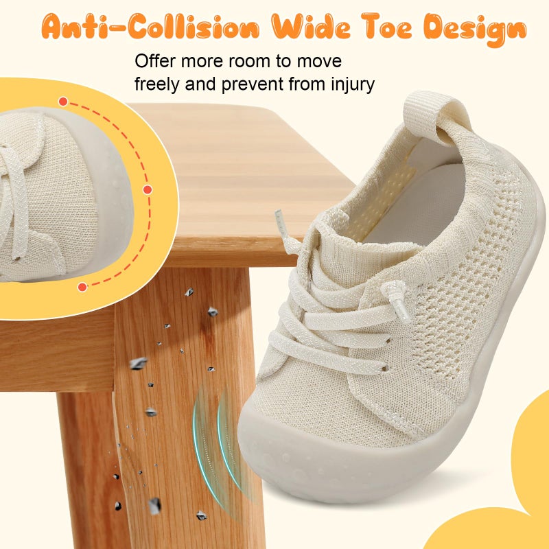 JIASUQI Baby Shoes for Girls Boys Barefoot Walking Shoes for Toddler Infant Beige 12-18 Months - Image 3