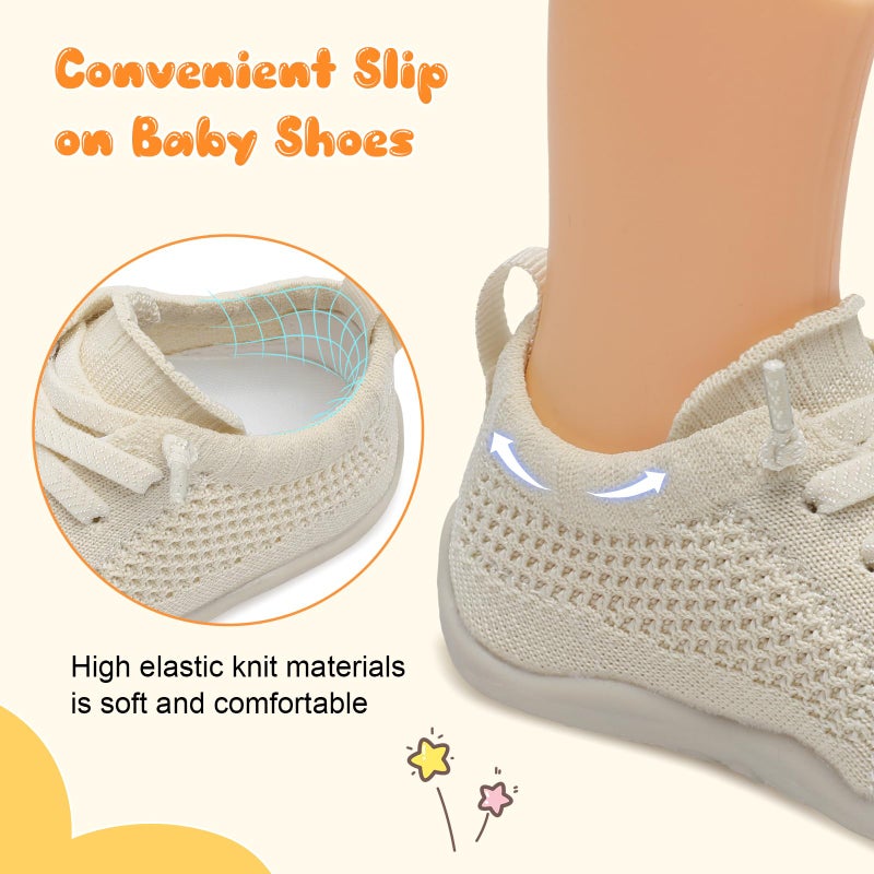 JIASUQI Baby Shoes for Girls Boys Barefoot Walking Shoes for Toddler Infant Beige 12-18 Months - Image 4