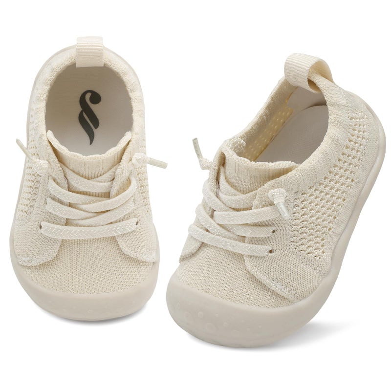 JIASUQI Baby Shoes for Girls Boys Barefoot Walking Shoes for Toddler Infant Beige 12-18 Months - Image 1