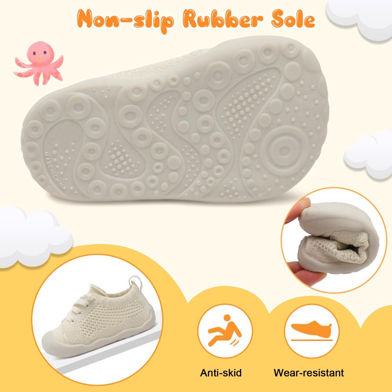JIASUQI Baby Shoes for Girls Boys Barefoot Walking Shoes for Toddler Infant Beige 12-18 Months - Image 5