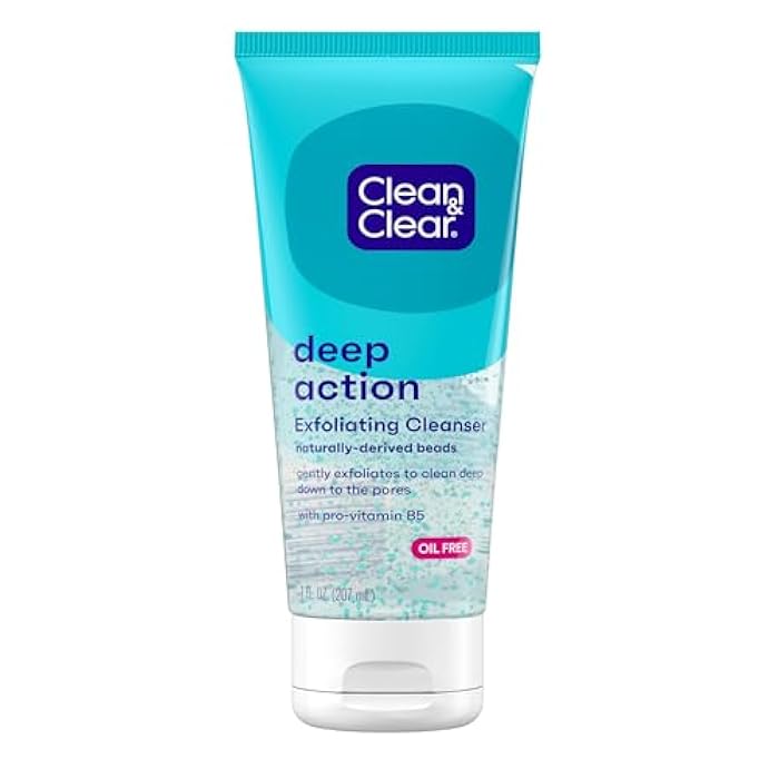 Clean & Clear Deep Action Exfoliating Facial Cleanser, Scrub & Face Wash, Pro-Vitamin B5, Lactic & Glycolic Acids, Oil-Free Gentle Daily Exfoliator for Soft, Smooth, Hydrated Skin, Vegan, 7 Fl Oz Tube - Image 1