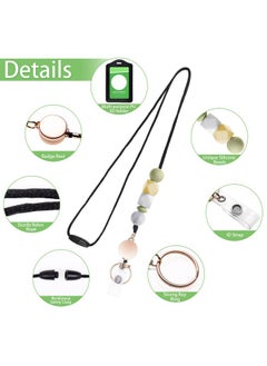Hautoco Id Badge Holder With Retractable Lanyards And Keyring, Pu Leather Badge Holder With Safety Breakaway Lanyards, Cute Bead Lanyard With Badge Reels For Teacher Office Staff Students, Grass Green  - Image 3