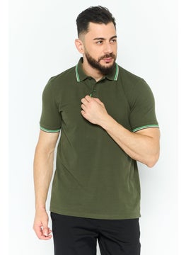 Men Regular Fit Plain Short Sleeve Polo Shirt, Army Green