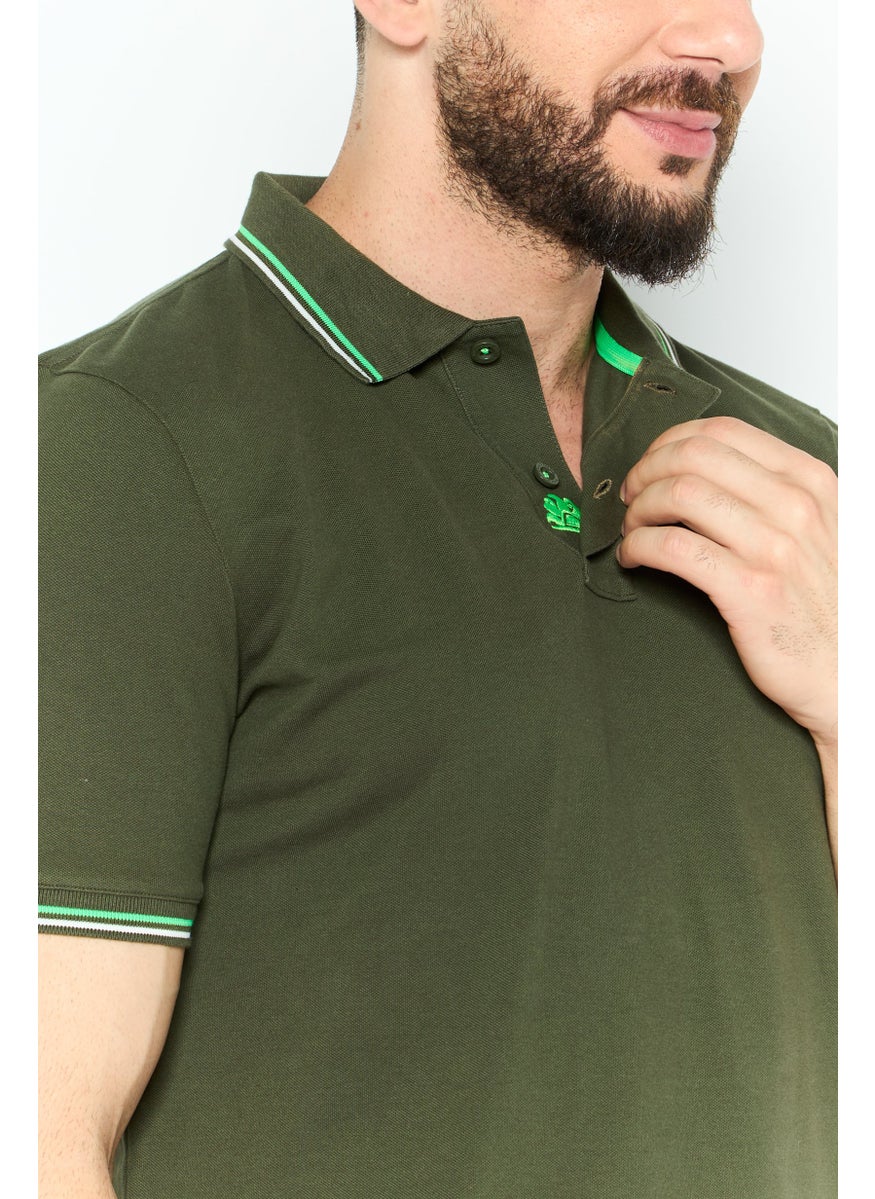 Sundek - Men Regular Fit Plain Short Sleeve Polo Shirt, Army Green - Image 1