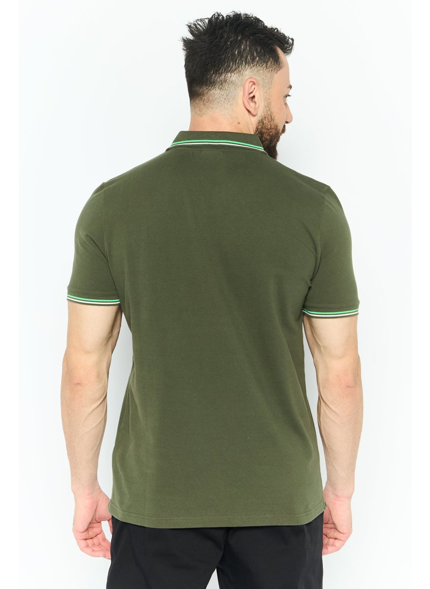 Sundek - Men Regular Fit Plain Short Sleeve Polo Shirt, Army Green - Image 1