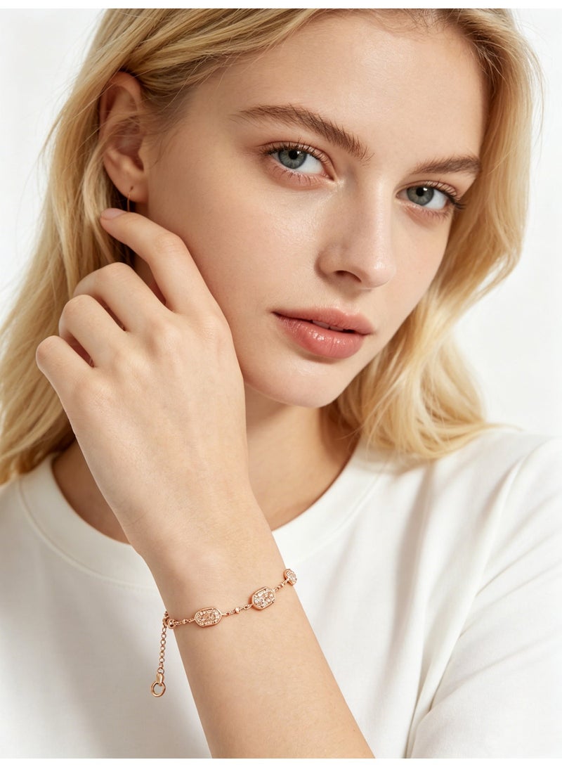 Kendra Scott 14K Rose Gold Plated Dainty Link Bracelet for Women, Kendra Scott Emilie Adjustable Chain Bracelet with Iridescent Champagne Drusy Stones, Elegant Minimalist Jewelry Gift for Birthday Wedding Anniversary Daily Wear - Image 4