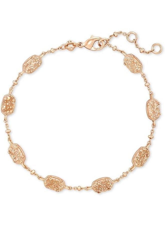 Kendra Scott 14K Rose Gold Plated Dainty Link Bracelet for Women, Kendra Scott Emilie Adjustable Chain Bracelet with Iridescent Champagne Drusy Stones, Elegant Minimalist Jewelry Gift for Birthday Wedding Anniversary Daily Wear - Image 1