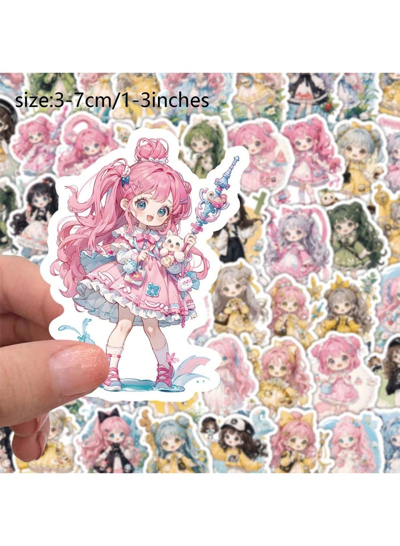 60pcs Cute Little Girl Cartoon Stickers – Kawaii Waterproof PVC Decals for Laptop, Water Bottle, Notebook, Phone Case, Scrapbooking, Journaling, Skateboard, Car Bumper, DIY Crafts & Party Gift Labels  - Image 1
