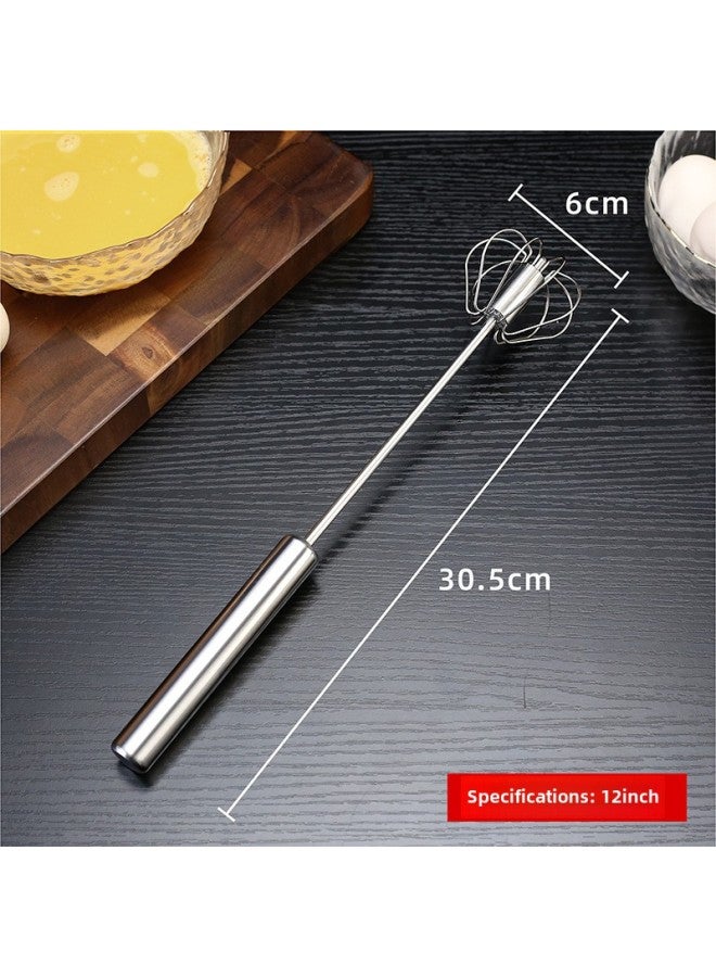 Home Use Stainless Steel Semi-automatic Egg Beater Kitchen Baking Tool Manual Press Type Egg Beater For Daily Use-Color:12-inch  - Image 1