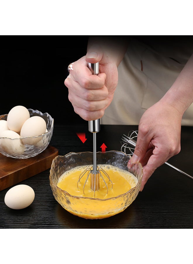 Home Use Stainless Steel Semi-automatic Egg Beater Kitchen Baking Tool Manual Press Type Egg Beater For Daily Use-Color:12-inch  - Image 2