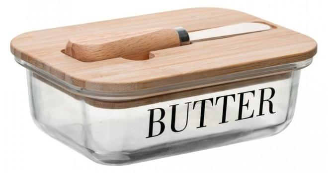 Glass Butter Dish with Wooden Lid and Knife – Elegant Kitchen Essential" - Image 1