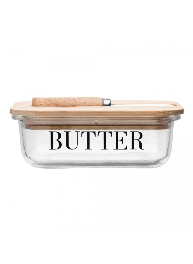 Generic Glass Butter Dish with Wooden Lid and Knife – Elegant Kitchen Essential"  - Image 2