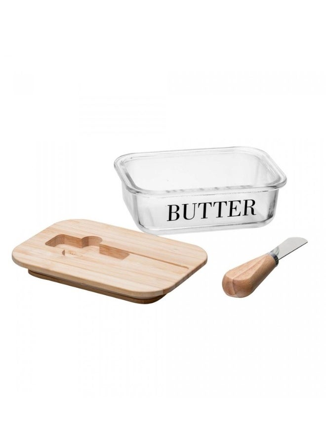 Generic Glass Butter Dish with Wooden Lid and Knife – Elegant Kitchen Essential"  - Image 4