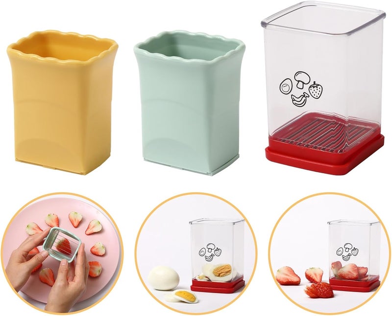 Edgnb 3 Pack Cup Slicers, Fruit Slicer Vegetable Speed Slicer with Push Plate, Cup Egg, Banana Slicers Strawberry Cutter Quickly Making Fruit Vegetable Salad - Image 1