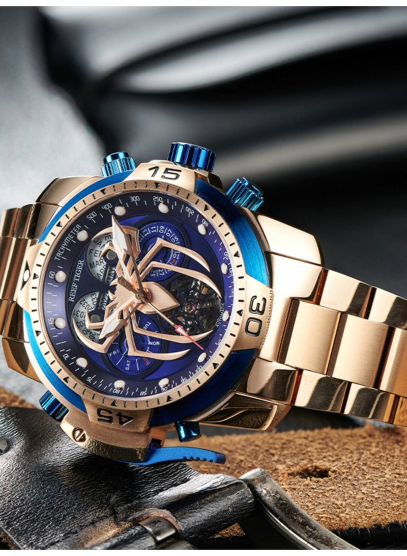 REEF TIGER high-end brand watch, fully automatic mechanical men's watch, fashionable waterproof night light large dial watch - Image 5
