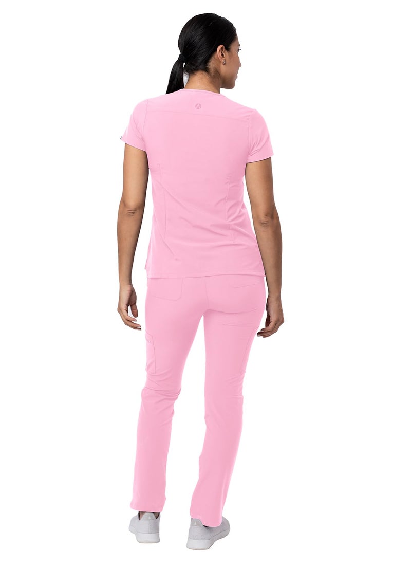 Adar Uniforms Addition Go-Basic Scrub Set For Women - Slim V-Neck Scrub Top & Skinny Cargo Scrub Pants - A9200 - Soft Pink - M - Image 2
