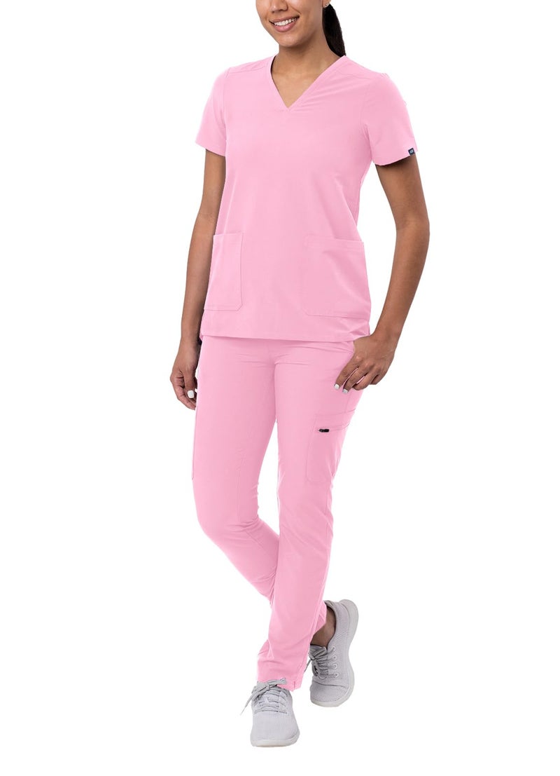 Adar Uniforms Addition Go-Basic Scrub Set For Women - Slim V-Neck Scrub Top & Skinny Cargo Scrub Pants - A9200 - Soft Pink - M - Image 1