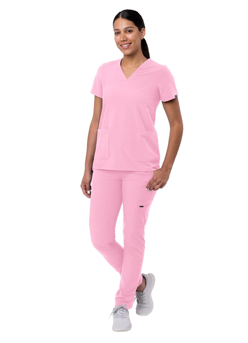 Adar Uniforms Addition Go-Basic Scrub Set For Women - Slim V-Neck Scrub Top & Skinny Cargo Scrub Pants - A9200 - Soft Pink - M - Image 5