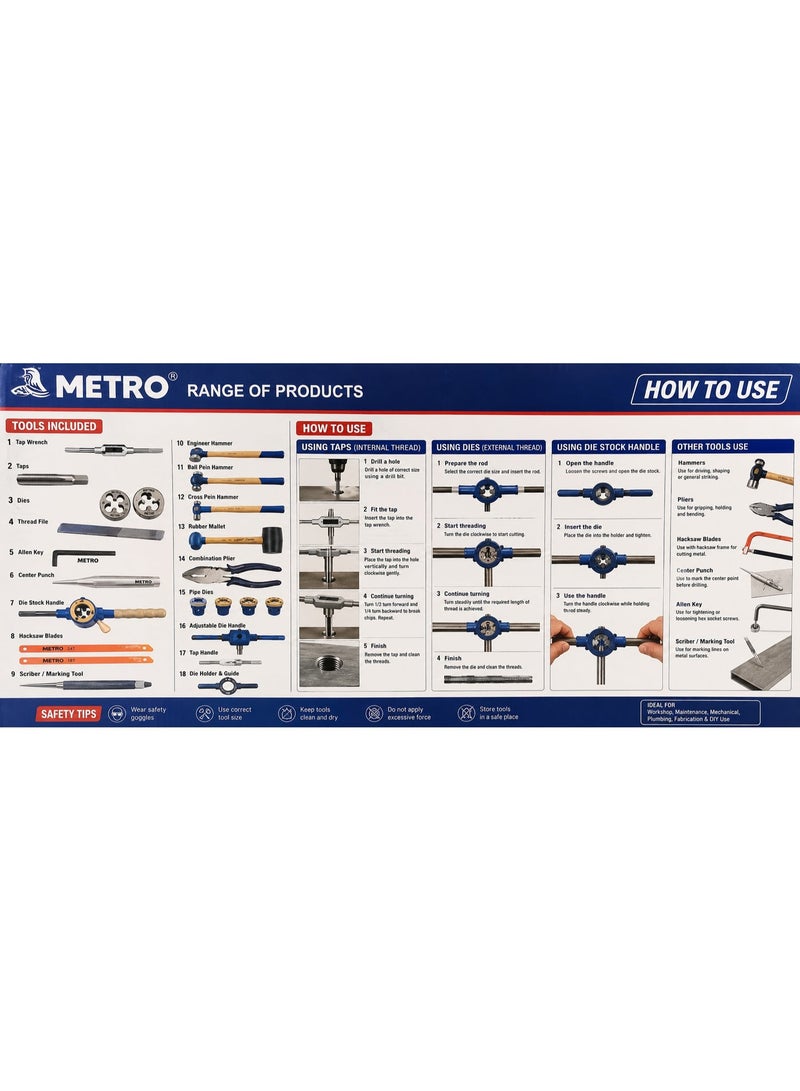 METRO Hand Tool Set With Storage Box, Multi-Purpose Workshop Tool Kit For Repair, Maintenance And DIY Use - Image 2