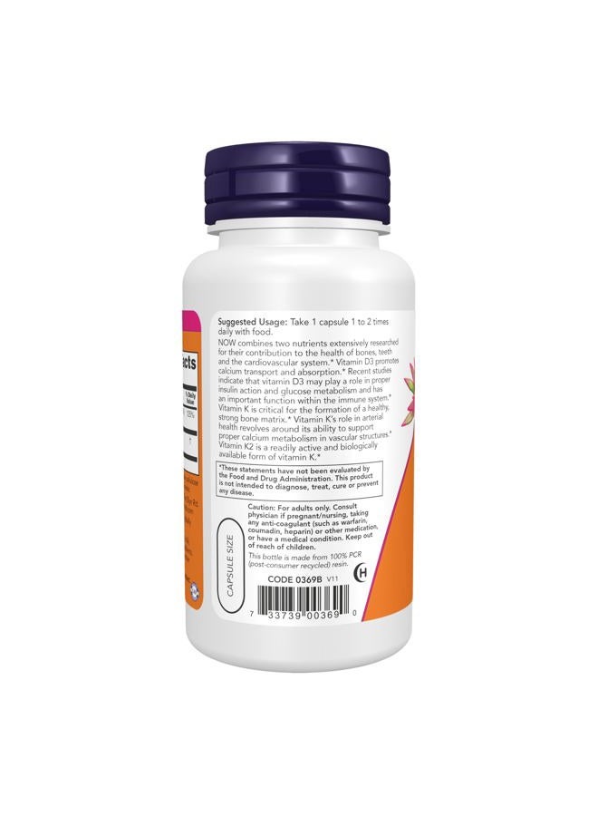 now فيتامين د-3 وك-2 120 كبسولة نباتية (عبوة من 2) - Image 2
