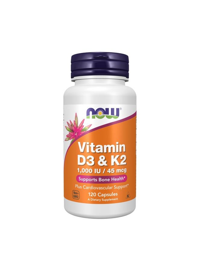 now فيتامين د-3 وك-2 120 كبسولة نباتية (عبوة من 2) - Image 1
