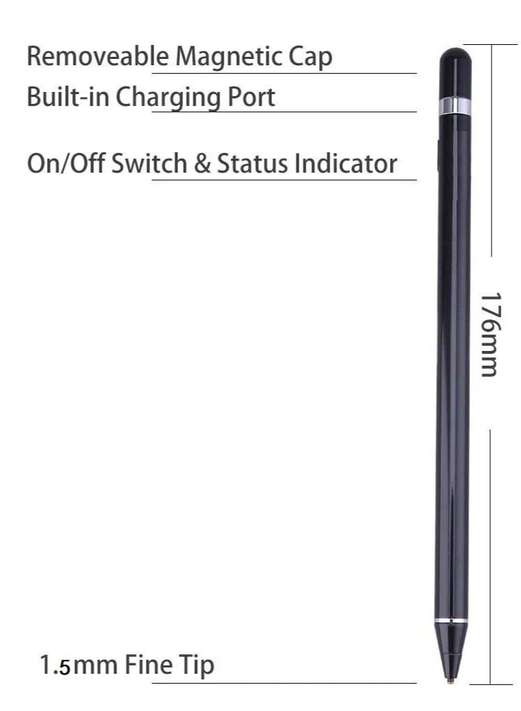 ELTRAZONE Stylus Pencil Compatible for Apple,Active Stylus Pens for Touch Screens,Smart Rechargeable Capacitive 1.5mm Fine Point i-Pad Pen and Most Tablets on Touchscreen Devices (Black) - Image 4