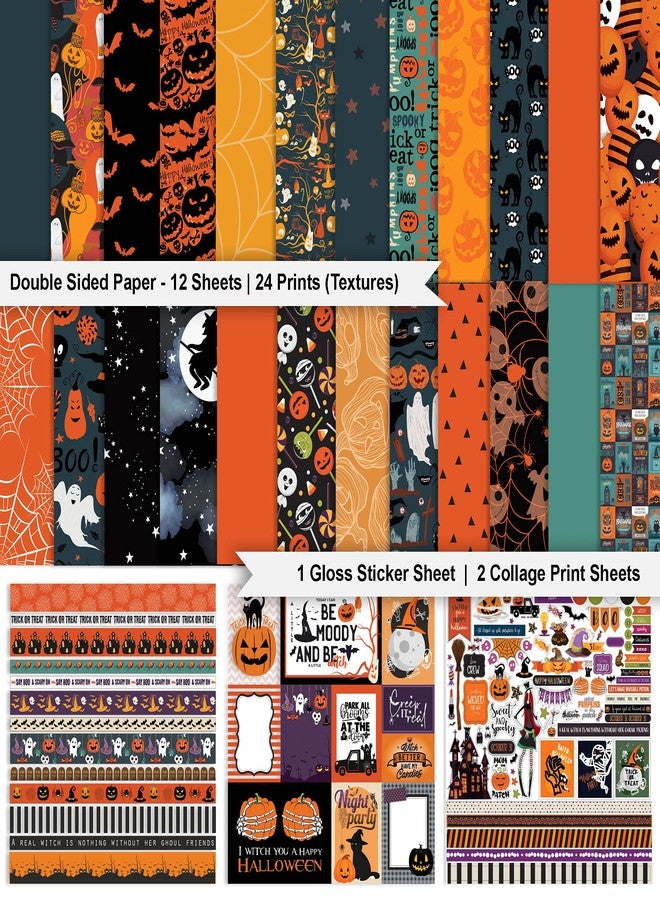 Inkdotpot Halloween Theme Collection Double-Sided Scrapbook Paper Kit Cardstock 12"x12" Card Making Paper Pack with Sticker Sheet - 16 Pages - Orange & Black - Image 2