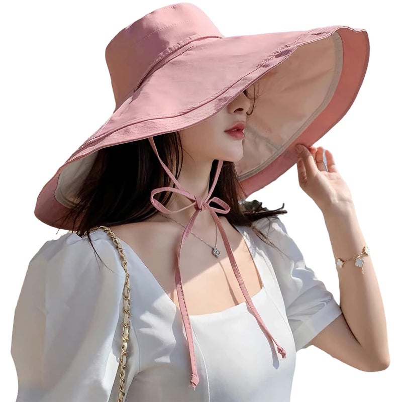 HUAMULAN 7" Wide Brim Women Summer Sun Floppy Hat Beach Bucket Hats Reversible Foldable Fishing Travel UV Protection Lady Hat - Image 1